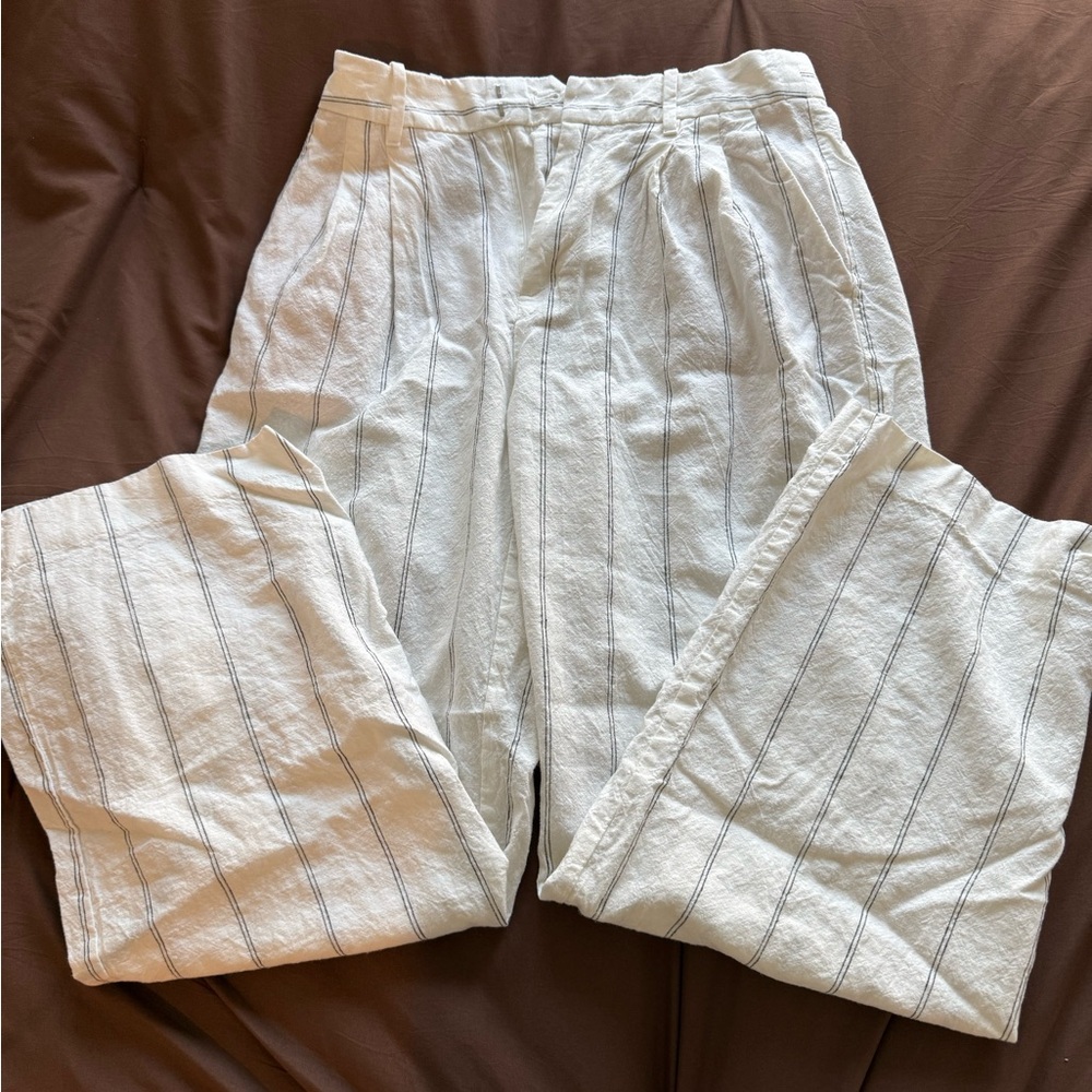 GAP Cream and Black Striped Linen Trousers